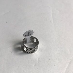 .925 plated silver flower wide band ring